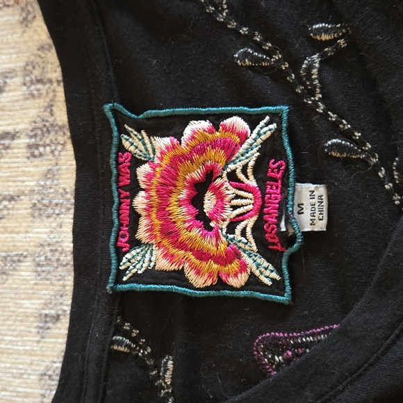 Johnny Was Black Top with Multicolor Floral Embroidery - Picture 5 of 7